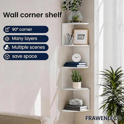 No-Drill Modern Corner Shelf Wall Mount, 5-Tier Floating Storage Rack, Corner - Image 4