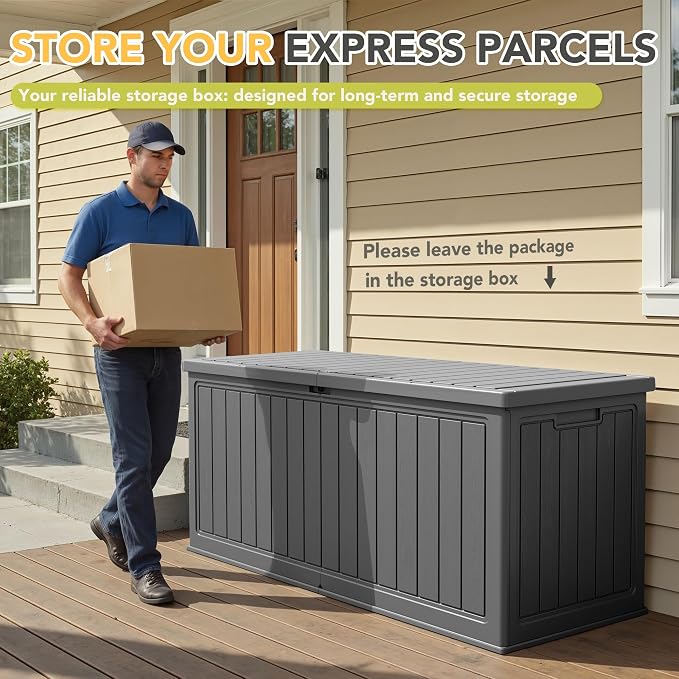270 Gallon HDPE Deck Box Outdoor Indoor Waterproof Storage Box - Image 4