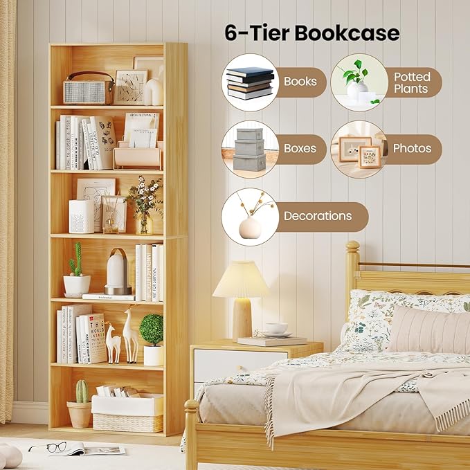 Giantex 6-Tier Bookcase Set of 2, Freestanding Storage Organizer w/Open Shelves - Image 4