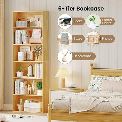 Giantex 6-Tier Bookcase Set of 2, Freestanding Storage Organizer w/Open Shelves - Image 4