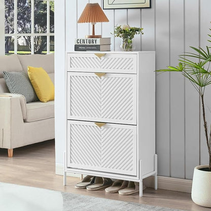 Shoe Cabinet with 2 Flip Drawers, Narrow Entryway Rack, Freestanding, by VIPLUMI