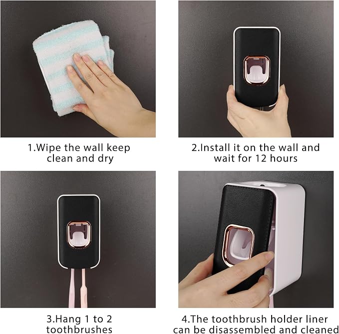 2 Slot Toothbrush Holder and Toothpaste Dispenser Wall Mounted, Automatic - Image 5