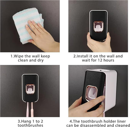 2 Slot Toothbrush Holder and Toothpaste Dispenser Wall Mounted, Automatic - Image 5