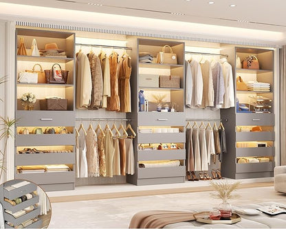 Aheaplus Closet System with 12 Drawers, 8.5-11.5Ft Wood Closet Organizer System by Aheaplus