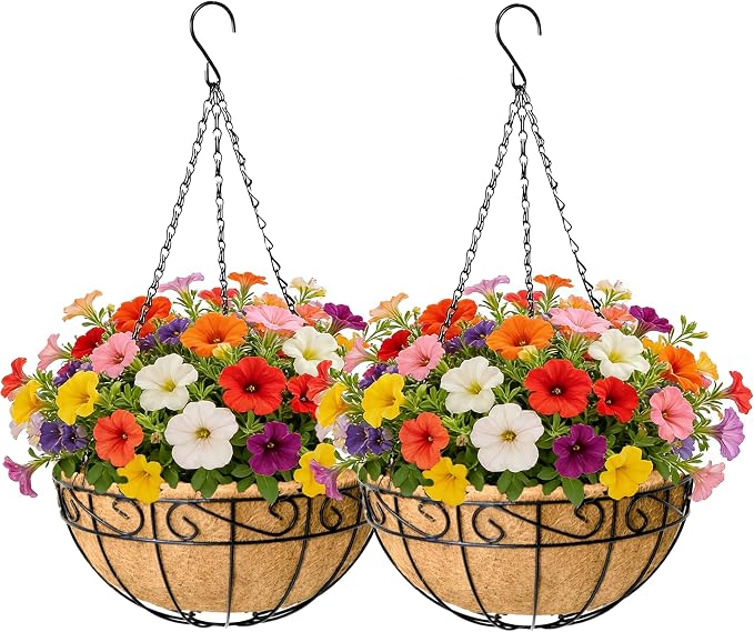 EIMQUVW 2 Pack Outdoor Patio Hanging Baskets 12 Inch Chain Link Round Metal by EIMQUVW