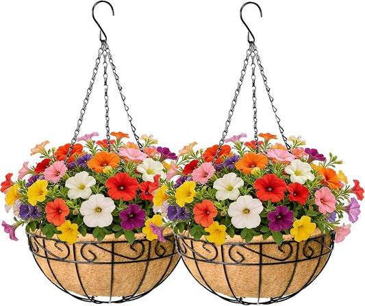 EIMQUVW 2 Pack Outdoor Patio Hanging Baskets 12 Inch Chain Link Round Metal by EIMQUVW