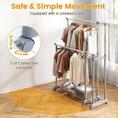 COSTWAY Double Rod Clothing Rack, Heavy-Duty Metal Garment Rack - Image 6