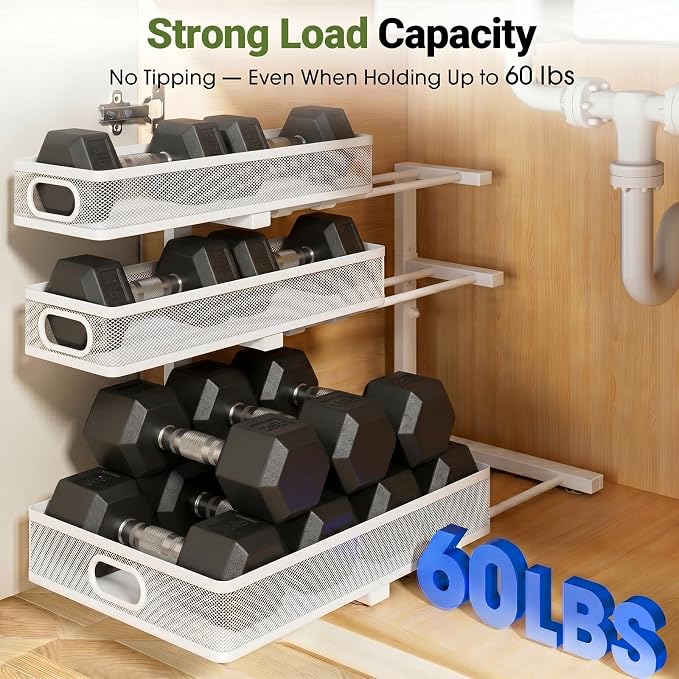 Under Sink Organizer 3 Tier, 2 Pack L-Shaped Pull-Out Cabinet Organizer - Image 8