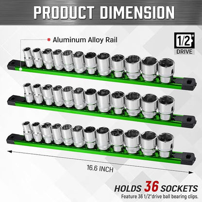 ALOANES 3-Piece Magnetic Socket Organizer, Heavy Duty Aluminum Socket Rails - Image 2