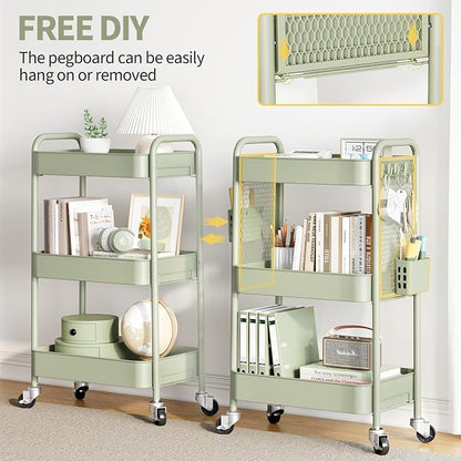 TOOLF 3 Tier Rolling Cart Storage Organizer, Metal Rolling Utility Cart - Image 3
