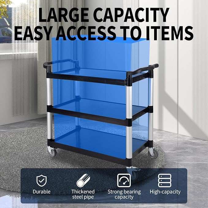 UNICOO® Heavy Duty 3-Tier Rolling Cart, Service Utility Cart on Wheels - Image 3