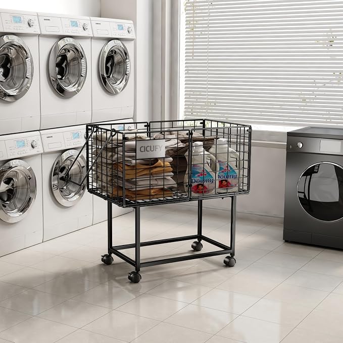 Wire Laundry Hamper, 80L Rolling Laundry Basket Cart on Wheels, Dirty Clothes - Image 6