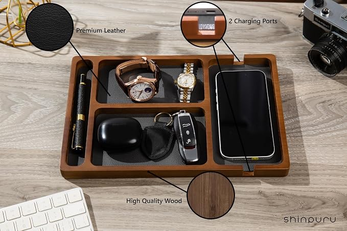 Shinpuru Wooden Valet Tray for Men, Nightstand Organizer - Image 2