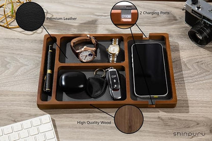 Shinpuru Wooden Valet Tray for Men, Nightstand Organizer - Image 2