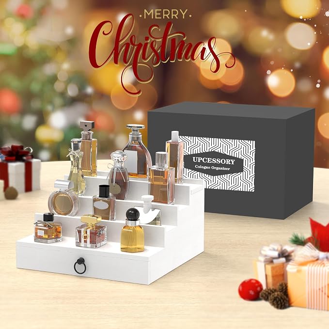 upcessory Cologne Organizer for Men, 4 Tier White Wood Perfume Organizer - Image 6