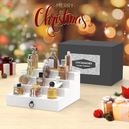 upcessory Cologne Organizer for Men, 4 Tier White Wood Perfume Organizer - Image 6