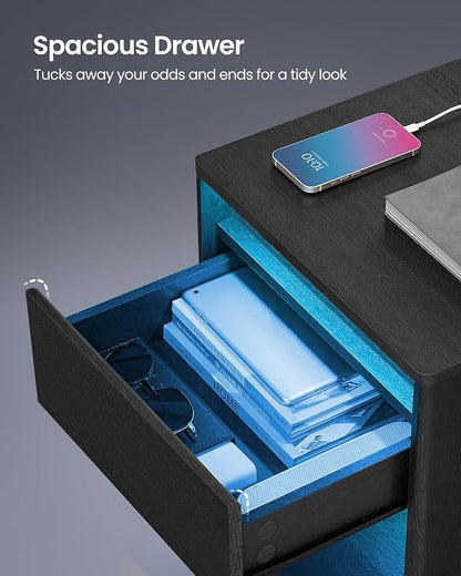 VASAGLE LED Nightstand with Charging Station, Adjustable Light Colors, 2 AC - Image 7