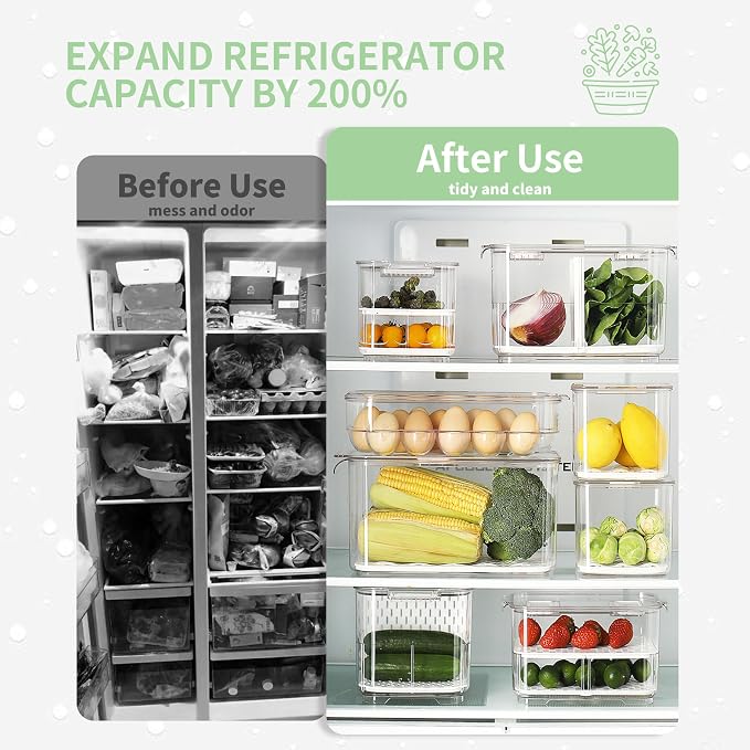 elabo Fruit Storage Containers for Fridge Fresh Produce Saver -3 Pack Stackable - Image 3