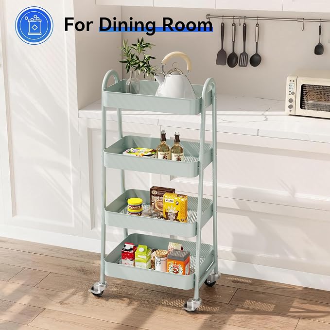 OLIXIS Metal 4 Tiers Utility Rolling Cart, Mobile Storage Shelf - Image 6