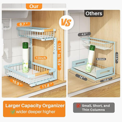 PXRACK Under Sink Organizer, Adjustable Height, 2 Tier Pull Out Under Cabinet - Image 2