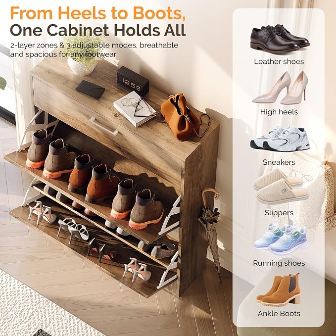 VINGLI Grey Shoe Cabinet for Entryway, Slim Shoe Rack Storage - Image 7