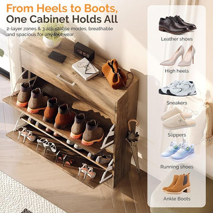 VINGLI Grey Shoe Cabinet for Entryway, Slim Shoe Rack Storage - Image 7