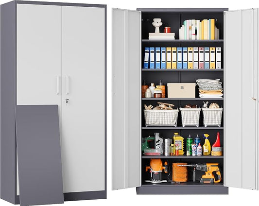 Metal Storage Cabinet with 2 Doors and 6 Shelves, Locking File Cabinet by SISESOL