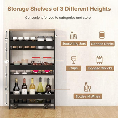 Slim Rolling Storage Cart, 4 Tier Narrow Kitchen Cart - Image 3