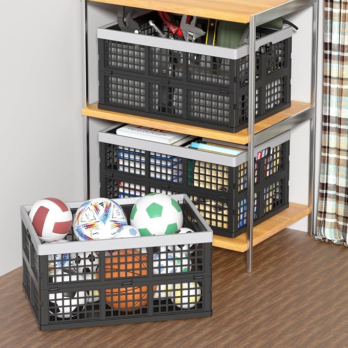 Collapsible Utility Crate Storage Bin, Folding Plastic Stackable Utility Crates - Image 6