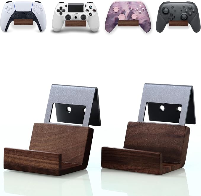 NIRVASH Walnut Controller Wall Mount, Wood Game Controller Holder Stand & by TechVibeJoy