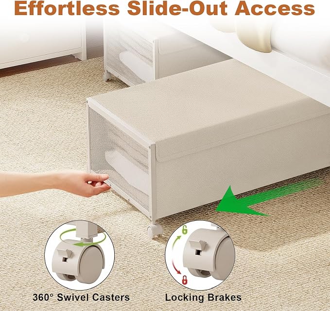 2 Pack Under the Bed Storage Containers, 12 inch Height Under Bed Shoe Storage - Image 3