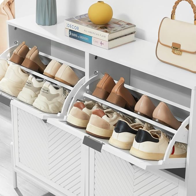Shoe Cabinet with 4 Flip Drawers, Narrow Entryway Rack, Freestanding, - Image 3