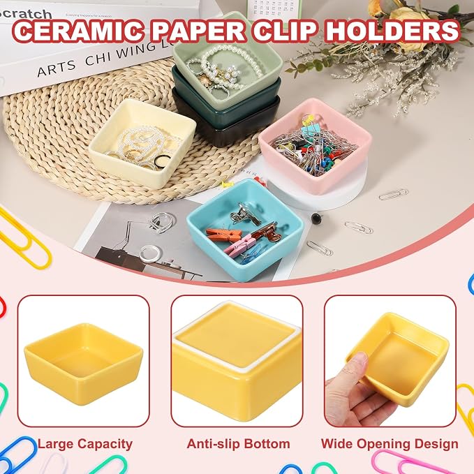 PATIKIL Square Paper Clip Holders, Ceramic Bowl Dish Clip Dispenser Organizer - Image 3