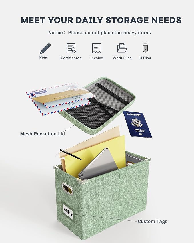 Hanging Filing File Box with Mesh Pocket, File Organizer Box with Lid, - Image 4