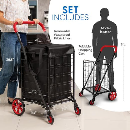 SereneLife Small Compact Folding Shopping Cart - Image 3