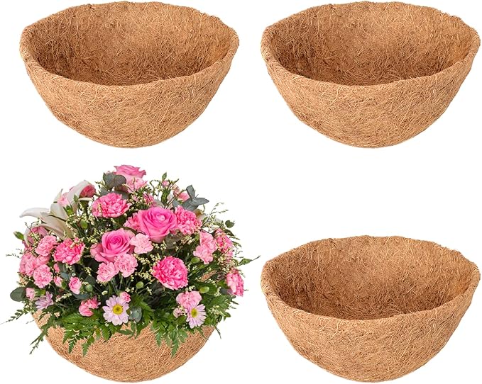 4 Pack 14 Inch Hanging Basket Coco Liners Replacement, 100% Natural Round by Legigo