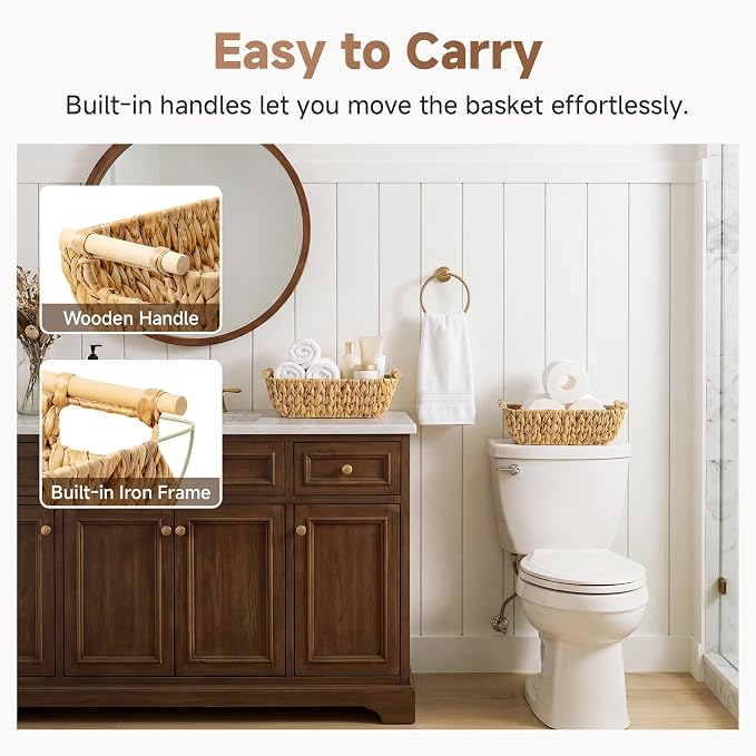 StorageWorks Hand-Woven Small Wicker Baskets, Water Hyacinth Storage Baskets - Image 4