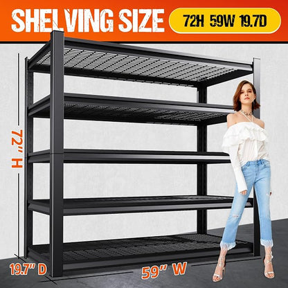 Set of 5 Heavy Duty Garage Shelving 5T Storage Shelves, Adjustable Metal - Image 3