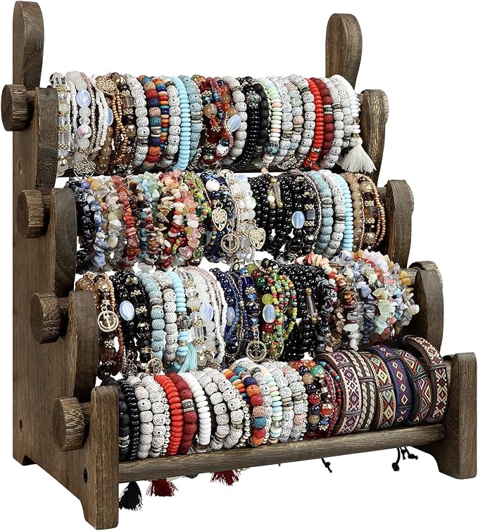 TOPNEW 4 Tier Wooden Bracelet Holder, Scrunchie Bangle Watch Necklace Display by TOPNEW