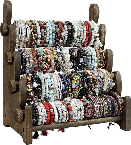 TOPNEW 4 Tier Wooden Bracelet Holder, Scrunchie Bangle Watch Necklace Display by TOPNEW