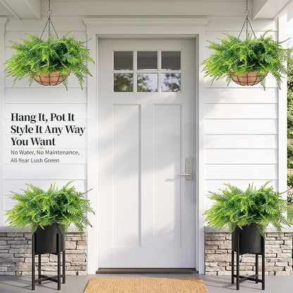 Fake Hanging Plants Fern Baskets, Artificial Ferns - Image 2