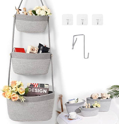 Hanging Basket, 3-Tier Woven Wall Basket by Degeyoyo