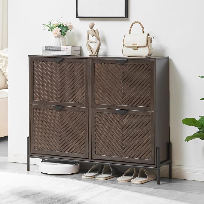 Shoe Cabinet with 4 Flip Drawers, Narrow Entryway Rack, Freestanding, by VIPLUMI