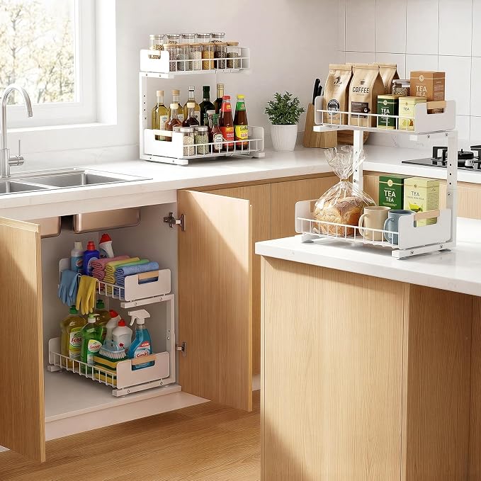 Delamu 2-Pack Under Sink Organizer, 2 Tier Pull out Under the Kitchen Sink - Image 7
