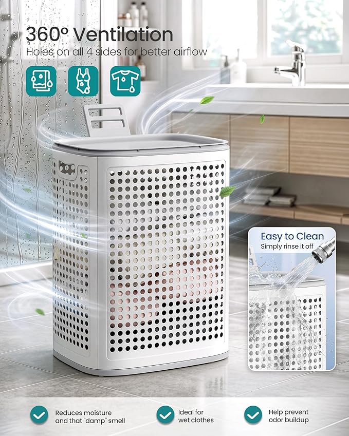 SONGMICS Laundry Hamper with Lid, Plastic Laundry Basket, 19.8 Gallons - Image 3