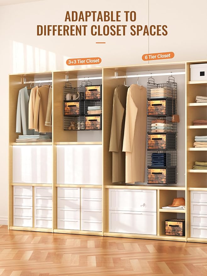 Closet Hanging Organizer with Drawers, 6 Tier Metal Closet Organizers and - Image 5