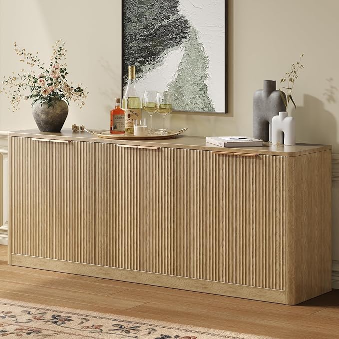 Evermagin 67" Fluted Oak Buffet Cabinet Sideboard by Evermagin