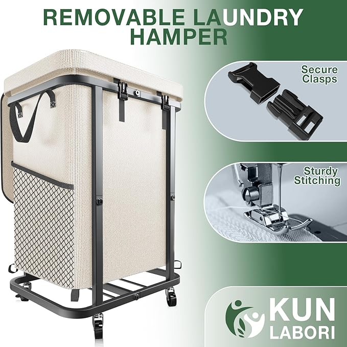 40 Gal Laundry Basket with Lid, Rolling Laundry Hamper with Wheels, Dirty - Image 5