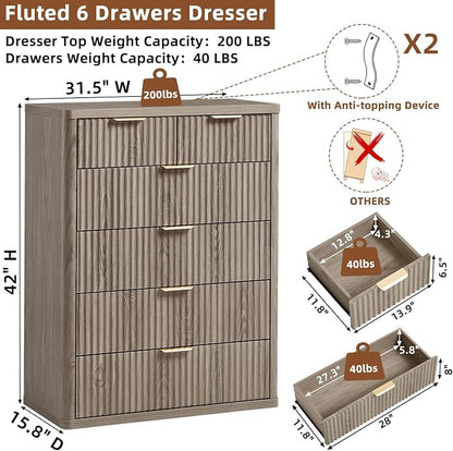 LEYAOYAO Fluted 6 Drawers Dresser - Image 2