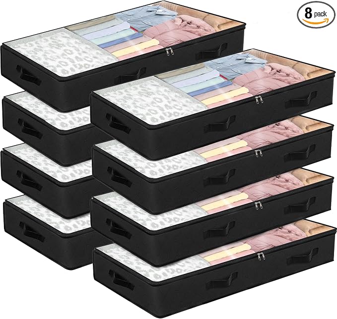 BiCINE 90L Under Bed Storage Containers, 8 Pack Foldable Closet Organizers and by BiCINE